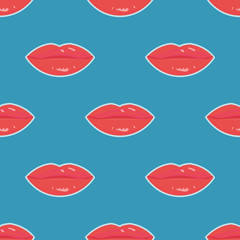 Sweet lips with red lipstick seamless pattern. Beautiful woman lips with red lipstick and gloss. Sweet and sexy lips make-up.