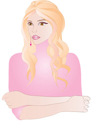 Portrait of beautiful blonde woman in pink - vector illustration