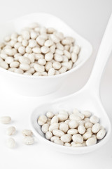 white kidney beans in spoon and bowl.