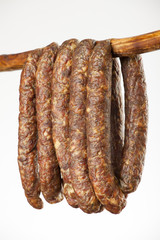 hanging smoked traditional sausage