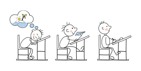 Funny vector illustration -- students in the classroom