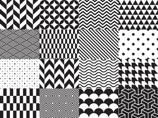 Set of geometric background. Seamless pattern. Vector illustration, black and white