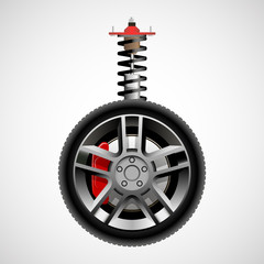 Car wheel with suspension elements - obrazy, fototapety, plakaty