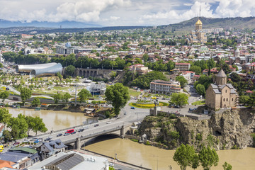 Tbilisi city center aerial view from Narikala Fortress, Georgia