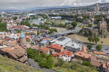 Fototapeta na wymiar Tbilisi city center aerial view from Narikala Fortress, Georgia
