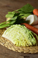 raw carrots, parsnips, turnips, cabbage and celery