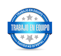 teamwork seal sign in Spanish illustration