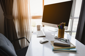 Manager Table with Desktop Computer and Business Notes