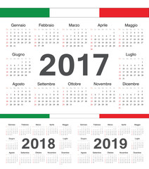 Vector Italian circle calendars 2017, 2018, 2019