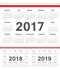 Vector Polish circle calendars 2017, 2018, 2019