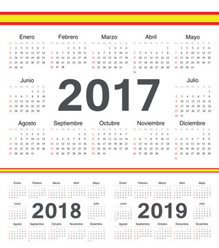 Vector spanish circle calendars 2017, 2018, 2019