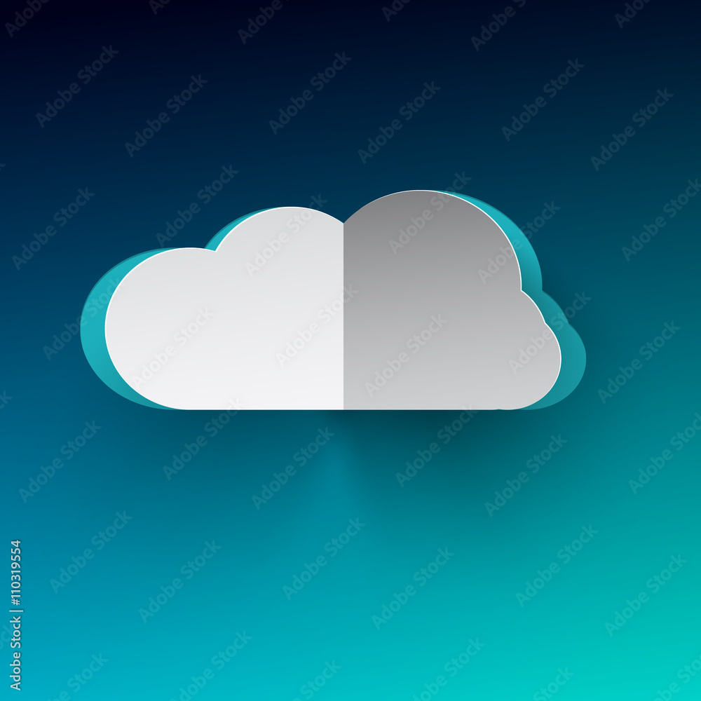 Sticker Cloud. Vector Cloud Illustration. Paper Cut Cloud on Blue Background.