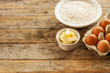 baking ingredients egg flour and butter