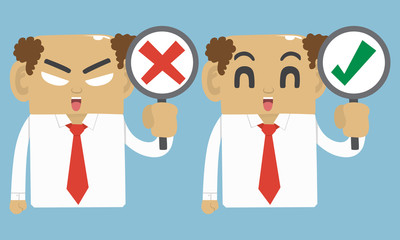 Businessman true and fail symbol , emotion face,vector character