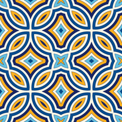Bright ethnic abstract background. Seamless pattern with symmetric geometric ornament.