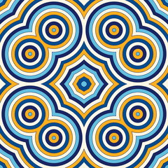 Bright ethnic abstract background. Seamless pattern with symmetric geometric ornament.