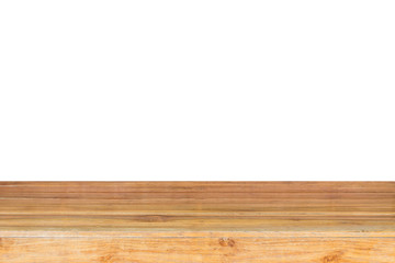 Empty top of wooden table or counter isolated on white backgroun