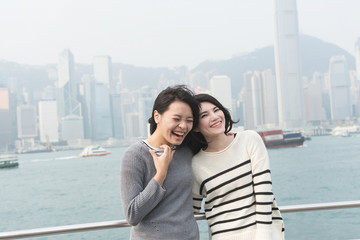 girls traveling at Victoria harbor
