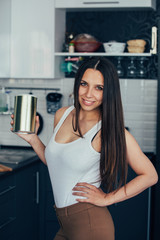 girl with a jar in the kitchen.advertising space