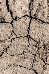 Dry mud, textured nature pattern background. Symbol of drought and arid ground. Barren land with rough texture.