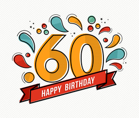 Colorful happy birthday number 60 flat line design
