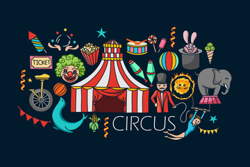 Flat line art design of Circus concept
