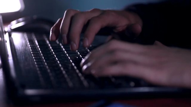 Hacker with Stolen Credit Cards hacks computer, steals money, shopping on-line. HD.