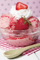 strawberry flavor ice cream on a bowl