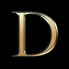 Golden matte letter D, jewellery font collection. - obrazy, fototapety, plakaty