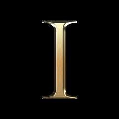 Golden matte letter I, jewellery font collection.
