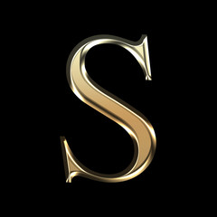 Naklejka premium Golden matte letter S, jewellery font collection.