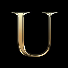 Golden matte letter U, jewellery font collection.