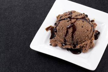 chocolate ice cream with liquid chocolate