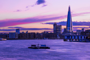 Modern London cityscape during sunset