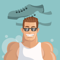 Healthy lifestyle. cartoon man design.  bodybuilding concept