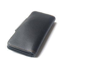 black leather wallet isolated on white background