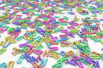 Fototapeta na wymiar Hundreds colored alphabet letters