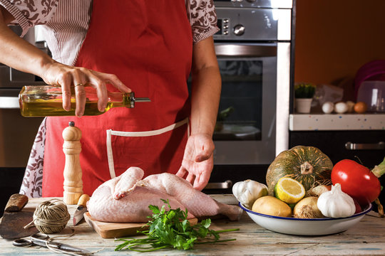 Unrecognizable Woman Cooking Chicken