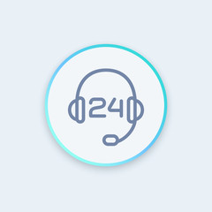 headphone, headset line icon, call center, technical support, contact us, helpline, 24 support service round stylish icon, vector illustration