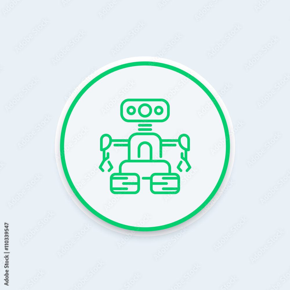 Poster Robotics line icon, robot vector, mechanical engineering round icon, robot pictogram, vector illustration