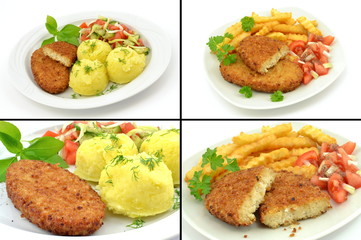 kotlet rybny z ziemniakami i frytkami