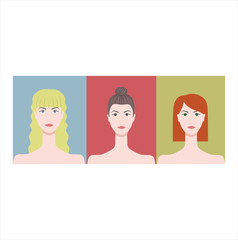 Obraz premium blonde. brunette. Redhead. women's faces. blonde hair. Blue glp