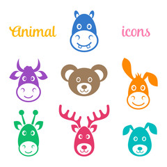 Colorful vector animal face icons