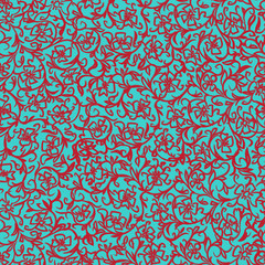 Background with floral ornament in blue and red colors. Vector illustration.