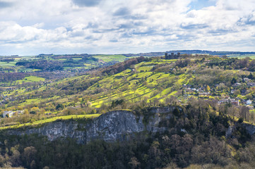 English countryside and Matlock town seen from Heights of Abraham, Derbyshire, UK