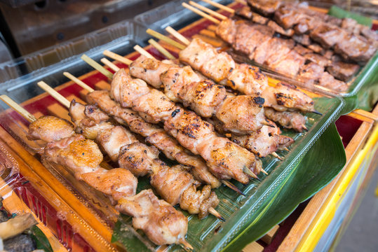 Cooked chicken on stick ready to eat