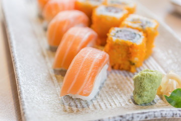 homemade sushi with salmon, cream cheese Philadelphia, Japanese