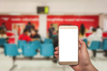 Hand with smart phone white screen