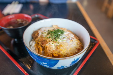 Japanese rice bowl with meat and egg