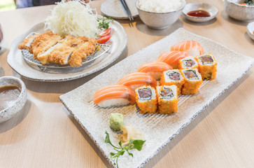 homemade sushi with salmon, cream cheese Philadelphia, Japanese